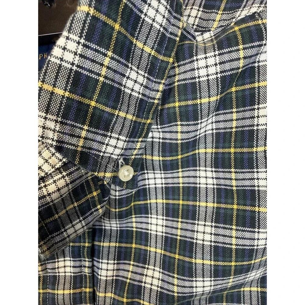 Ralph Lauren Classic Fit Gordon Tartan Plaid Shirt Small S Green Navy Yellow RL